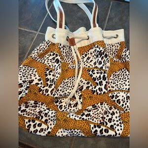 Leopard Print Tote Bag with Drawstring- Like New, canvas